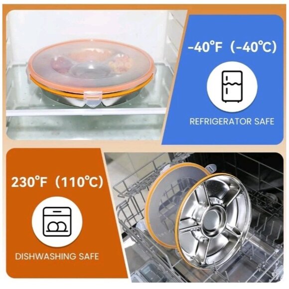 Divided Serving Tray with Lid, Stainless Steel Veggie Tray with Plastic Lid - Picture 5 of 7